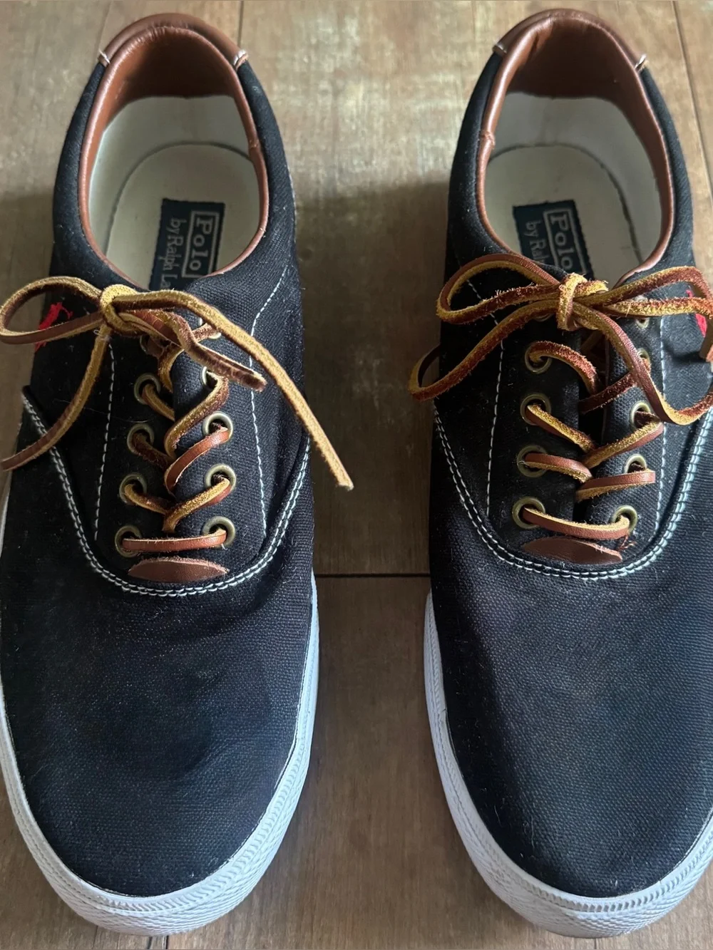 Polo by Ralph Lauren Black Vaughn Canvas Lace Up Sneaker Size 10.5
